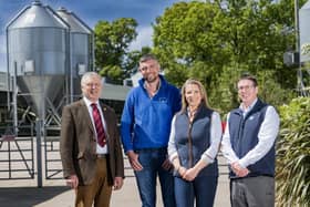 William Irvine, deputy president Ulster Farmers’ Union, Gareth and Christina Murray from Murray’s Farm, Aghalee, who partners with Moy Park and is one of the 21 farms participating in Bank of Ireland Open Farm Weekend, and David Lawrence, area manager for Moy Park.