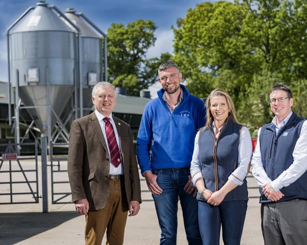 William Irvine, deputy president Ulster Farmers’ Union, Gareth and Christina Murray from Murray’s Farm, Aghalee, who partners with Moy Park and is one of the 21 farms participating in Bank of Ireland Open Farm Weekend, and David Lawrence, area manager for Moy Park.