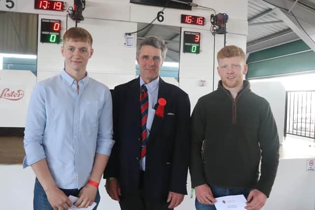 Richard Schofield (Ulster Wool Shearing Manager) with Dean Loughlin and Frazer Caldwell to represent NI at the junior final at the Royal Welsh Show in July. Photo: NISSA