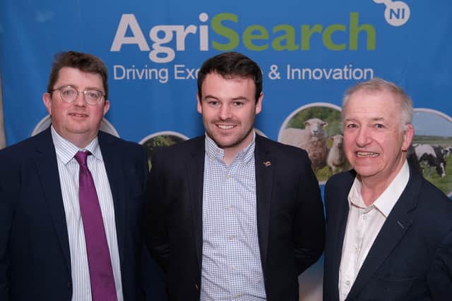 AgriSearch Chair Professor Gerry Boyle (right) and General Manager Jason Rankin (left) welcome Sean Kane (centre) to the new role of Operations Manager. Photograph: Columba O’Hare/ Newry.ie