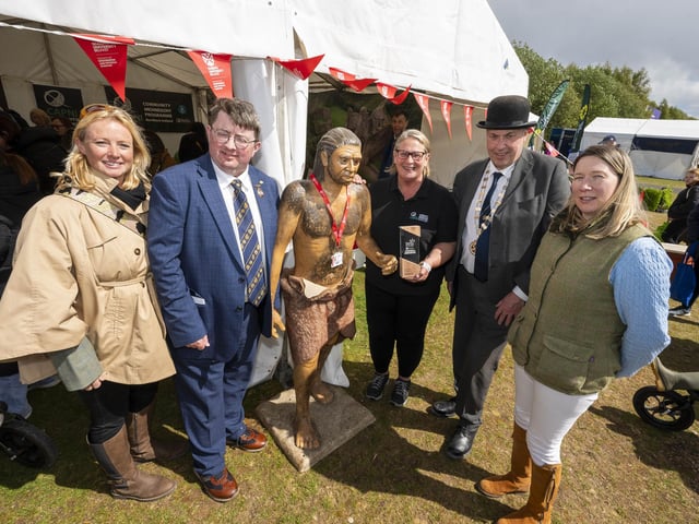 The award for the Best Educational Trade Stand was presented to the Community Archaeology Programme NI at Queen’s University Belfast. Left to right: Judge Amanda Day and Jason Rankin from the RUAS Trade Exhibits Committee join Heather Montgomery from CAPNI alongside RUAS President David Cunningham and judge, Corrie Ince.
