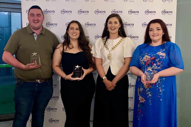 Macra national president Josephine O'Neill pictured with the 2025 Volunteer of the Year Award Winners - James McDonnell, Castlebar Macra, Co Mayo, Sinéad Kinsella, Bree Macra, Co Wexford and Mary O'Neill, Waterfall Macra, Seandún, Co Cork