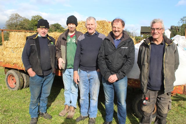 Having a great time at the threshing day at Scarva last Saturday, from left, Alex, David and William John Corbett, Sammy Bingham and Ernie Magill.