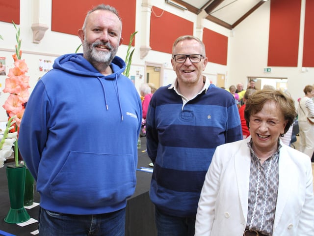 Councillors Ian Wilson and Paul Greenfield with Diane Dodds MLA supporting the horticulture society show