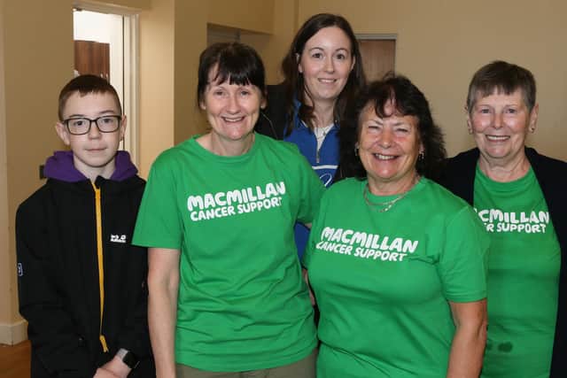 Pictured at Council’s Macmillan Coffee Morning, Charlie Downs, Laura Downs, Julie Downs, Mary McDonald, Margaret Ridley- Move More participants & family.