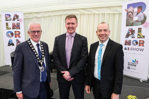 President of the RUAS, John Henning MBE, Secretary of State for NI, Chris Heaton-Harris MP, and Mark Crimmins, Ulster Bank’s Head of NI, pictured at the flagship corporate event of the Show, the Ulster Bank lunch.