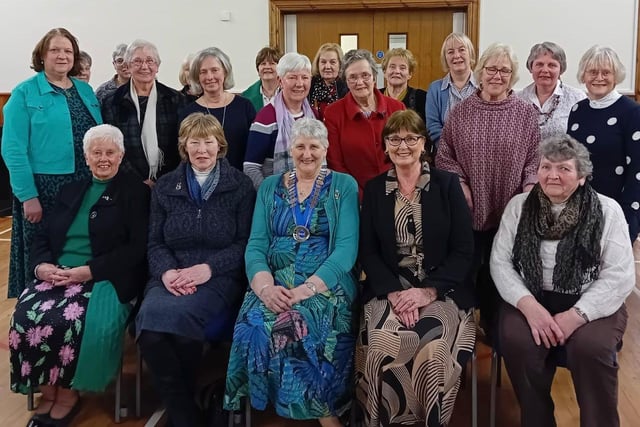 Mrs Margaret Broome (FWINI Federation Chairman), Mrs Christine Rankin (FWINI Ards Peninsula Area Executive Member) with some of the WI members who attended the service from Ballywalter, Ballygrainey, Gleno, Straid, Killinchy and Ballyblack.
