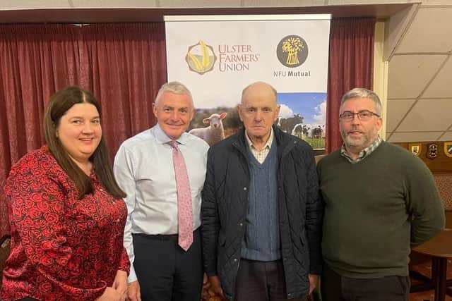 First winter meeting. (L-R) Wendy Kerr group manager, Seamus McCaffrey accountant, Omagh, Eric Coote group chairman and Nick Rosome financial advisor NFU Mutual.