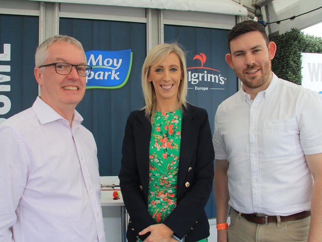 Moy Park representatives Brian Moreland and Aaron McKenna with the DUP’s Upper Bann MP Carla Lockhart. Picture: Julie Hazelton
