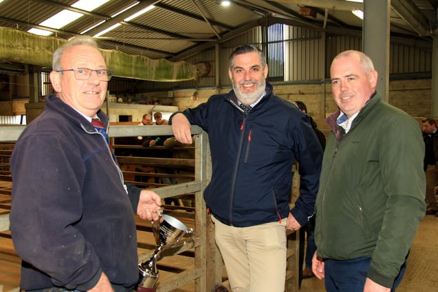 Ivan Forsythe, Moneymore, Aberdeen Angus Society chief excutive Robert GIlchrist, and Jonny Doyle, Cookstown. Picture: Julie Hazelton