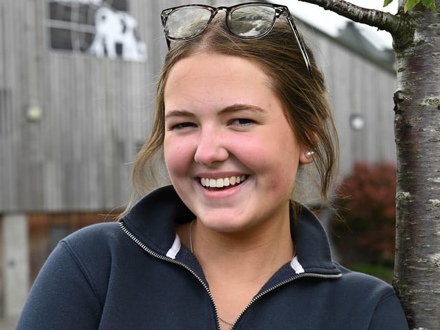Level 3 Agriculture student Zara Simpson form Hillsborough enjoys applying her passion for the dairy sector during her studies at Greenmount Campus.