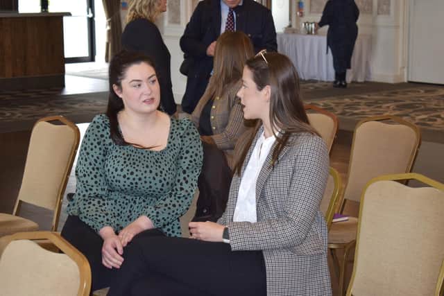 Ulster Farmers' Union communications officer Lynsay Hawkes (right) speaking with one of the Cultivating Young Leaders participants. Picture: YFCU