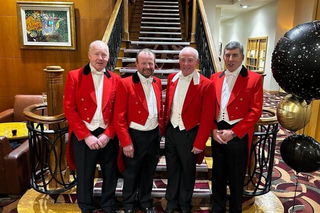 Wilson Faloon,   Andrew Phillips,   Brian Dougan,   Roy McCall, joint masters, Tynan and Armagh Hunt at the Tynan and Armagh Foxhounds hunt ball