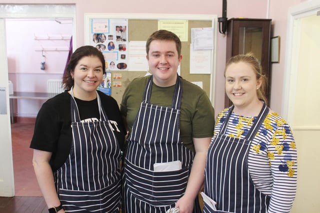 Hard at work in the kitchens on the morning of Newry Show' Big Breakfast: Philip Moffett with Sarah McGivern (left) and Emma Porter