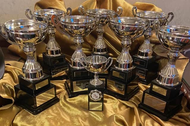 Some of the trophies and cups up for grabs at the Winter League. (Pic: Connell Hill)