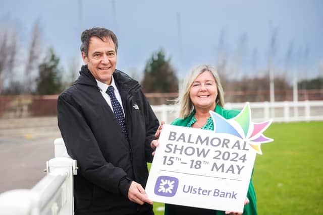 Launching the 2024 Balmoral Show in partnership with Ulster Bank is Cormac McKervey, Head of Agriculture, Ulster Bank and Rhonda Geary, Operations Director, RUAS. (Pic: Brian Thompson)