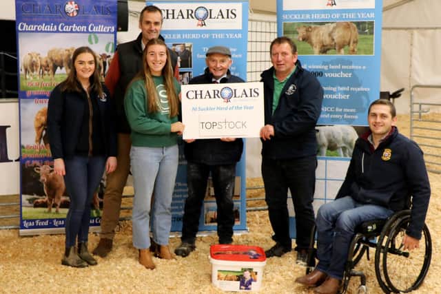 Co Fermanagh winner, Davy Boles pictured with sponsor Topstock  judge Albert Connelly, Rachel Mulligan NICC Secretary and Andrew Dunne NICC PRO.