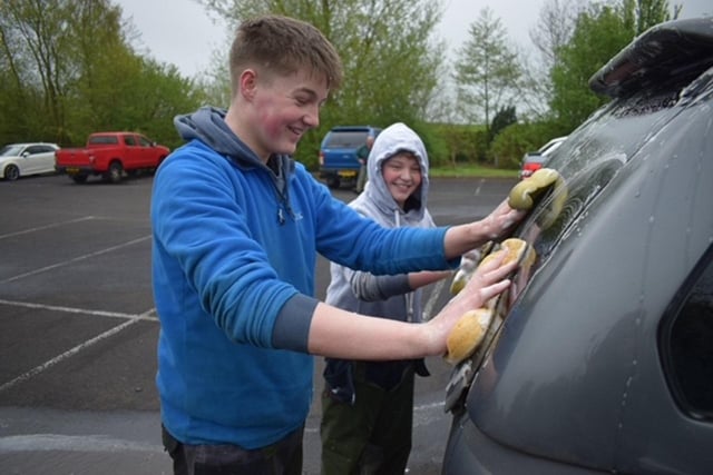 Adam Garvin and Ruairi Bradley during the Garvagh YFC big breakfast and car wash which was held recently