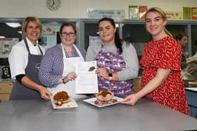 LMC demonstrator Sandra Wilkinson (left) pictured with Food and Nutrition teachers and LMC marketing placement student, Jo-Anne McCay (right). (Pic: LMC)