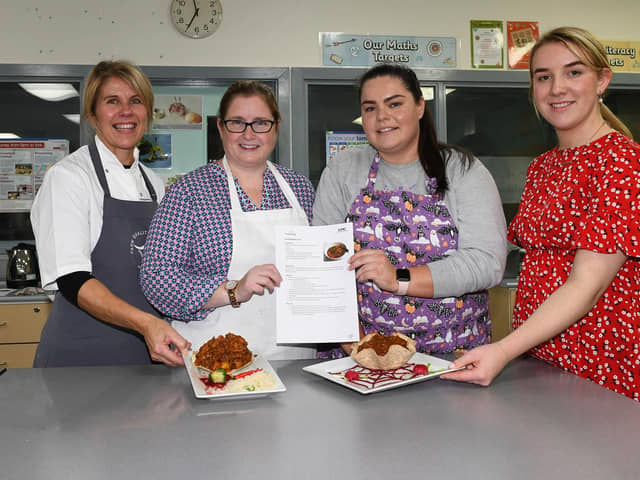 LMC demonstrator Sandra Wilkinson (left) pictured with Food and Nutrition teachers and LMC marketing placement student, Jo-Anne McCay (right). (Pic: LMC)