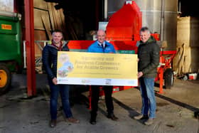 Chris Gill, Chair of the UFU Seeds and Cereals Committee, Robin Bolton, CAFRE Senior Crops Adviser and Barclay Bell UAS Chairman, encouraging attendees to book early for the upcoming Agronomy and Business Management Conference for arable growers on the 25 January.