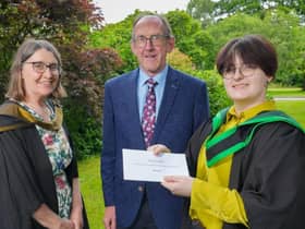 The Vaughan Trust Prize was presented to the top student on the BSc (Hons) Degree in Equine Management programme, Thalia O’Hare (Belfast) by Alan Warnock. Congratulating Thalia on her outstanding achievement was Jane Elliott (Head of Equine, Enniskillen Campus, CAFRE). Pic: CAFRE