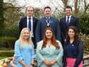 YFCU presidential team 2023/2024, newly elected president, Stuart Mills, centre, and deputy president, Richard Beattie, right, with vice president, Matthew Livingstone (left). Front row left to right, Vice presidents, Rachel Smith, Shannen Vance and Kristina Fleming