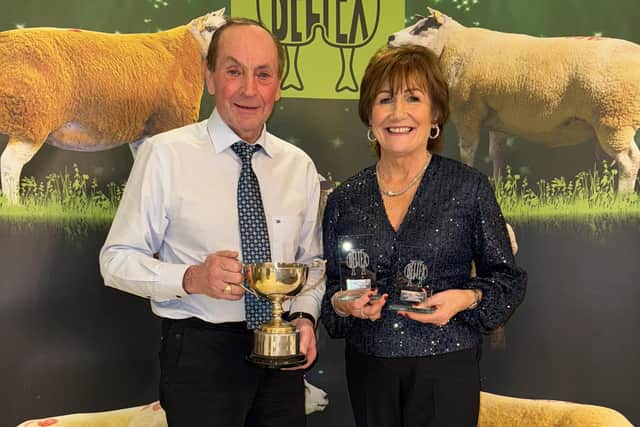 Sean and Margaret-Rose Daly collecting prizes for their Champion wins at Ballymena and Dungannon Show and Sales. (Pic: Freelance)