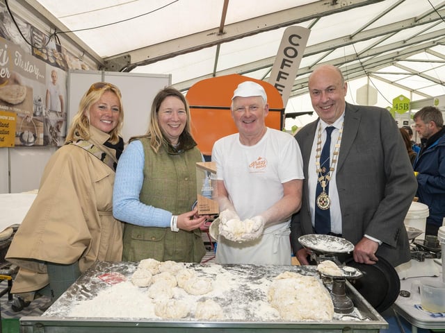 The award for the Best Trade Stand in the NI Food & Drink Pavilion was presented to The Krazi Baker, Dromore. Left to right: Judges Amanda Day and Corrie Ince join Mark Douglas from the Krazi Baker alongside RUAS President David Cunningham.