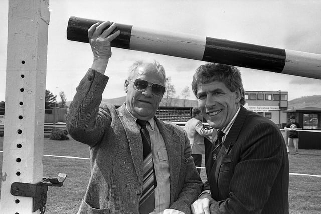 RUAS chief executive Bill Yarr, right, checking the jumping arena with course designer Steve Hickey at the Balmoral Show in May 1991. Picture: Eddie Harvey/News Letter/Farming Life archives