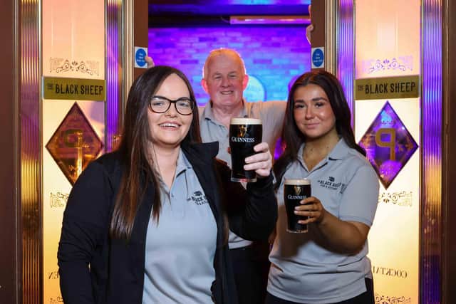 The Magherafelt-based Oakleaf Group has completed the refurbishment of The Black Sheep bar in the The Loup, which was purchased by the Group in June last year.  An on-going 12-month refurbishment has created a revitalised community hub for the village, with a new restaurant in the venue to be opened in the coming months.  Offering a warm welcome to customers are (l-r) The Black Sheep Bar manager Cathy O’Neill, with Brian McVey and Caitlin Doyle.