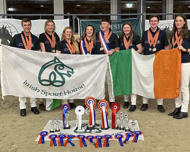 The winning team of the Irish Sport Horse Studbook World Champion Team 2022 (left to right): Colin Doyle, Camilla Snow Coyne, Amy Finn, Aoife Kirby, Shane Connolly, Annie Madden, Edward Hennessy and Maria Cairns. Picture: Teagasc