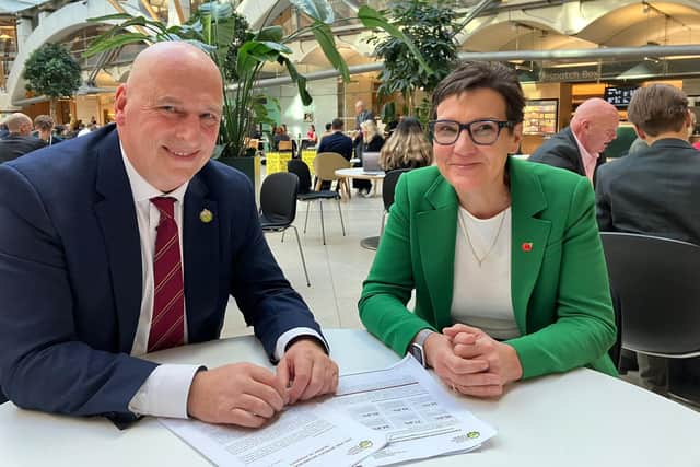 UFU president John McLenaghan pictured today with Chair of the Northern Ireland Affairs Select Committee and Labour MP for Gower, Tonia Antoniazzi