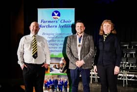 Farmers Choir music director Barkley Thompson, Richard Beattie YFCU president, Dawn Stewart Chair Farmers Choir. Picture: Submitted