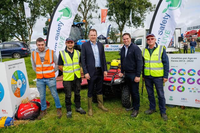 At the official launch of Farm Safety Live demonstrations at the Tullamore show 2023 are (L to R) Peter Slattery, FRS Training, Colin Heaney, FBD Insurance, Joe Molloy, Tullamore Show, Pat Griffin, HSA, Chelsey Cox, Tullamore Show, Minister for Agriculture Food and the Marine, Charlie McConalogue and Minster for State with special responsibility for farm safety, Martin Heydon, Colin Donnery, FRS Network, Tim Maher, FRS Network and Jane Marks, FRS Network. Pic: Jeff Harvey