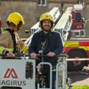 Mayor Alistair Cathcart in the NIFRS aerial platform. Picture: Ian Pedlow
