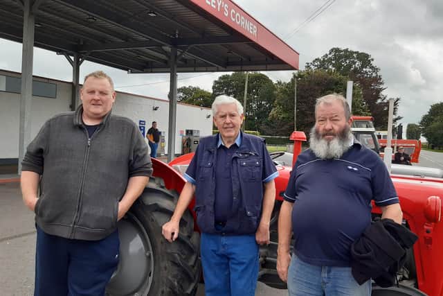 Noel McKernan from Co Cavan, Mick McGeehan from Draperstown, and John Curry from Co Fermanagh at the Bradley's Corner vintage tractor run. Picture: Darryl Armitage