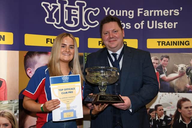 Sophie Hawthrone, Collone YFC, who won PRO of the year 2023 with YFCU president, Stuart Mills