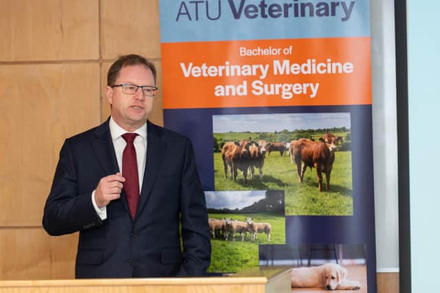 Minister for Further and Higher Education, Research, Innovation and Science, James Lawless TD, speaking at the launch of new Veterinary Medicine and Surgery Programme at ATU