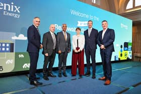 Pictured from left to right: Paddy Larkin, CEO of Mutual Energy, David Butler, Director of Evolve, Kailash Chada, CEO of Phoenix Energy, Caoimhe Archibald, Minister for the Economy, Paul Ahern, Regulatory Framework Manager, Gas Networks Ireland, Niall Martindale, CEO of Kinecx Energy.