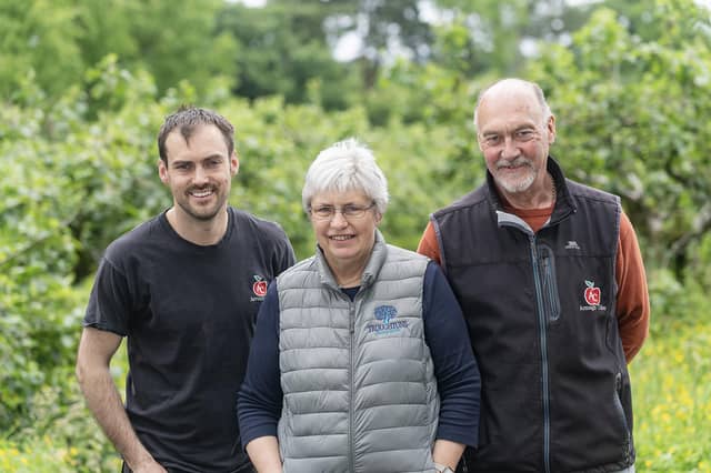 Mark, Helen and Philip Troughton from Armagh Apple Farm at Ballinteggart House, Portadown
