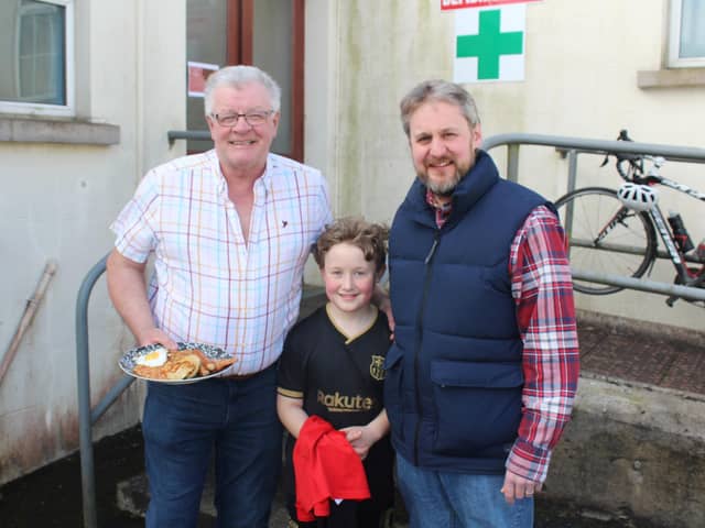 Attending Newry Show's Big Breakfast l to r: Brian Lockhart, Chairman of Newry Agricultural Society, with John Kee and his father Brian, from Jerrettspass