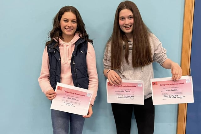 Katie McKee and Millie Christian from Hillsborough YFC who attended the club's recent parents night. There was many prizes and awards to be won as well as a raffle with some great prizes as well