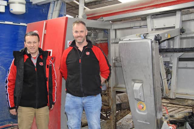 Discussing plans for the forthcoming Lely Open Day on 30th November are host farmer Gary Liggett, and Tommy Armstrong, Lely Center Eglish. Picture: Julie Hazelton