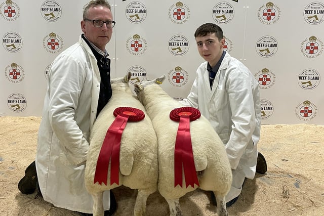 The best pair of Texel lambs (Over 42.5kg) was exhibited by Michael and Kile Diamond from Garvagh. Pictured (L-R) Michael and Kile Diamond.