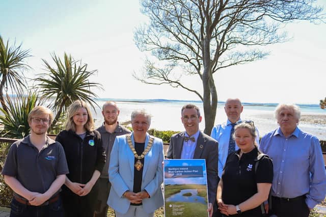 Pictured with Minister Muir at Mount Stewart in Co Down as he launched Northern Ireland’s first Blue Carbon Action Plan are (L-R) Robert Walsh, Northern Ireland Marine Task Force, Erin McKeown, Royal Society for the Protection of Birds, Nick Baker-Horne, Ulster Wildlife, Cllr Allison Bennington, Northern Ireland Local Government Association, Tim Mackie, DAERA, Jade Berman, National Trust and Matt Service, The Agri-Food and Biosciences Institute. (Pic: DAERA)