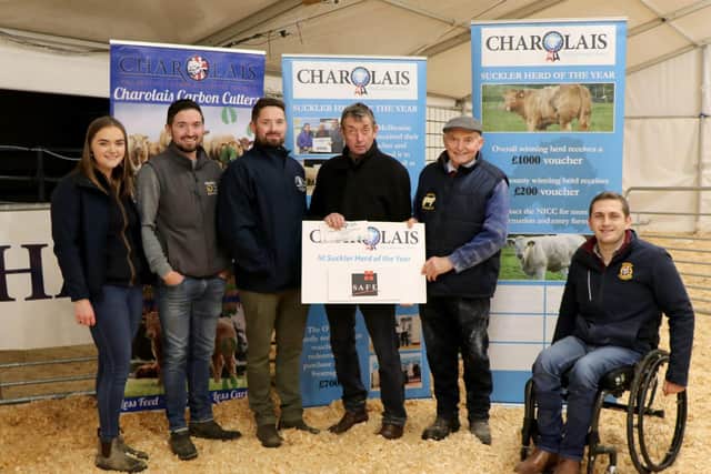 1st place winners for Co Armagh, Dermott Kennedy & Sons, pictured with judge Albert Connelly, Rachel Mulligan NICC Secretary and Andrew Dunne NICC PRO.