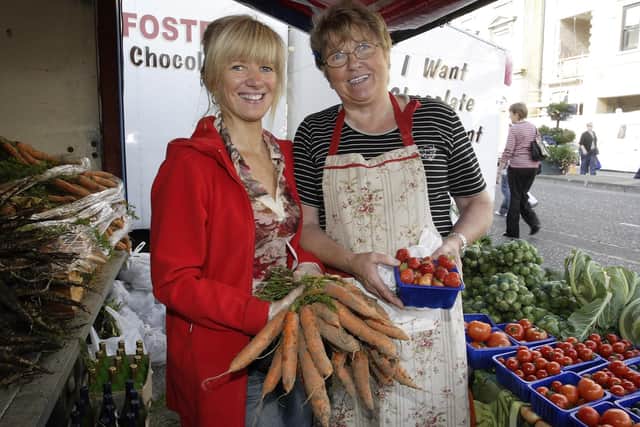 Home grown fresh fruit and veg with Ruth Wright and mother-in-law Sally Wright at Country Comes to Town at Portadown in September 2008. Picture: Paul Irwin
