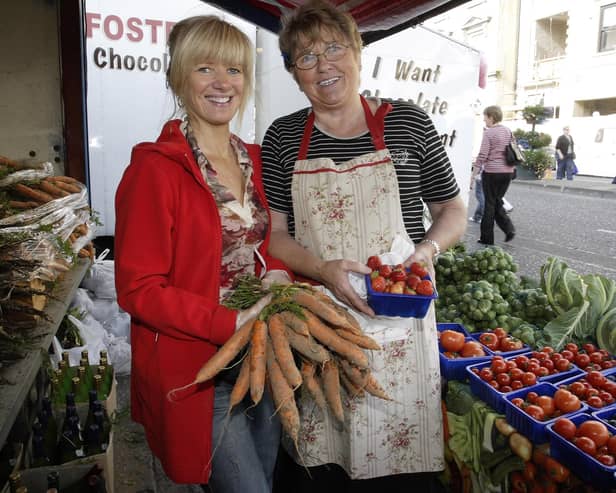 Home grown fresh fruit and veg with Ruth Wright and mother-in-law Sally Wright at Country Comes to Town at Portadown in September 2008. Picture: Paul Irwin