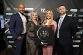 Left to right: Q Radio DJ and awards host Ibe Sesay, Junior Minister Pam Cameron, chairperson of the NI Food to Go Association and sales director at Henderson Foodservice Kiera Campbell and NI Food to Go Association founder Michael Henderson